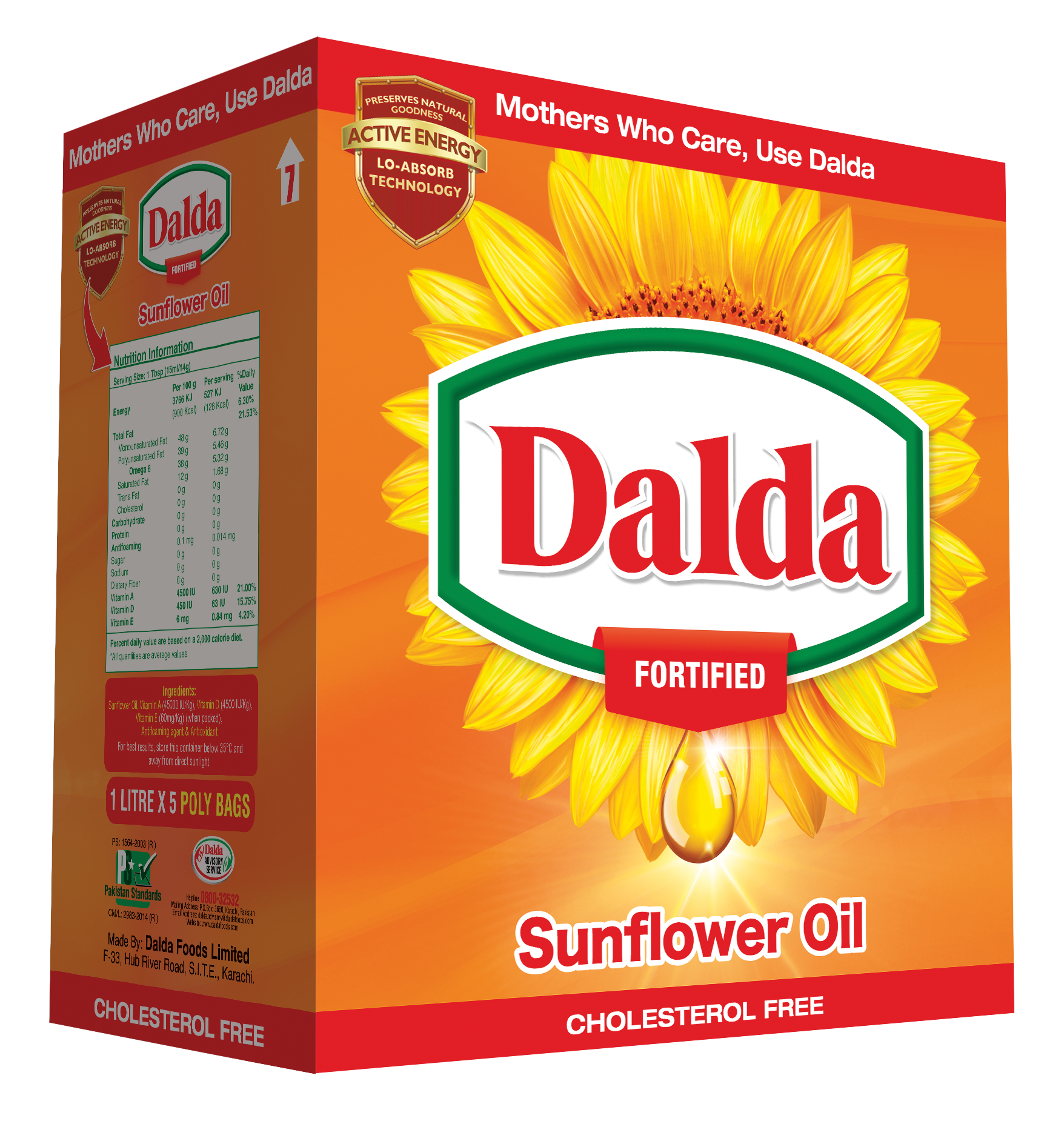 Dalda Sunflower Oil Fortified Pouch  (1 LTR X 5)